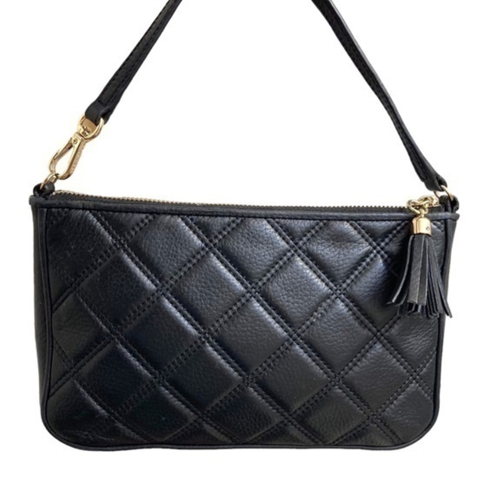 Cole haan black leather mini bag baguette